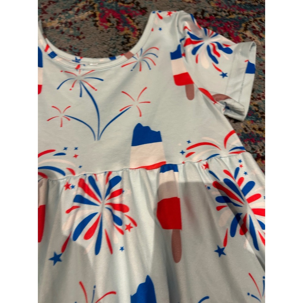 Romarose Girls Blue Patriotic Popsicle Fireworks Dress Size 4T Summer k7036‎ - Picture 4 of 6